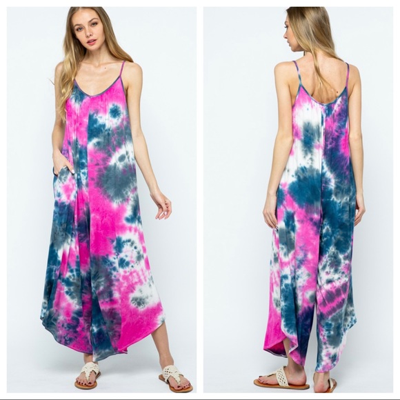 CHIC TIE DYE PRINT CAMI JUMPSUIT WITH SIDE POCKETS - Picture 4 of 10